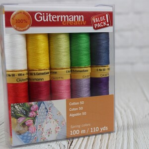 Gutermann creativ Cotton 50wt Thread Set, Spring Colors, 100m/110yds, 10 Spools, 734016-1 Value Pack,
