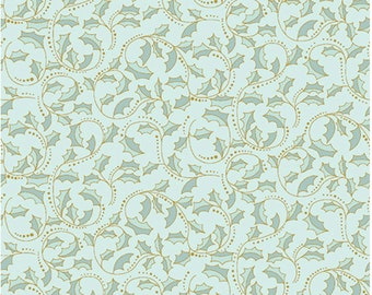 Golden Leaf Scroll-Lt Teal Enhanced with Metallic Gold, Festive Medley by Jackie Robinson, Benartex Designer Fabrics, 100% Cotton, 2657M-04