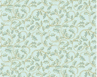 Golden Leaf Scroll-Lt Teal Enhanced with Metallic Gold, Festive Medley by Jackie Robinson, Benartex Designer Fabrics, 100% Cotton, 2657M-04