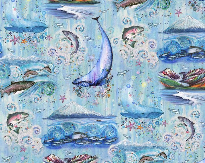 Wild Waters Sea Life Vignettes, 100% Cotton, WWAT 5482-B