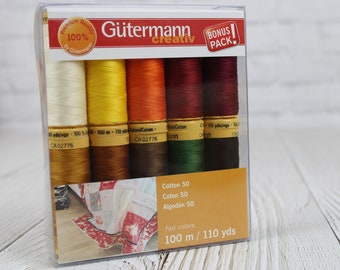 Gutermann creativ Cotton 50wt Thread Set, Fall Colors, 100m/110yds, 10 Spools Value Pack - 734016-2