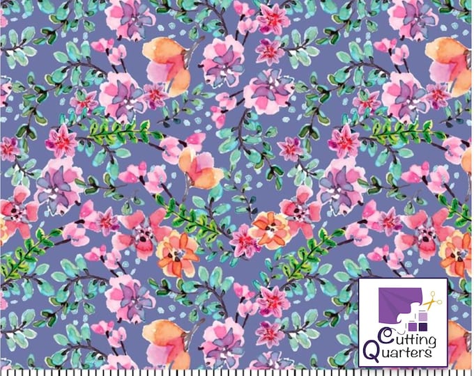 Beautiful Ride Flowers-Blue, David Textiles, 100% Cotton Fabric, DX-0082-8C-2