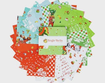 Jingle Bells 5" Stacker by Lindsey Wilkes for Riley Blake, 100 % Cotton, 5-14830-42