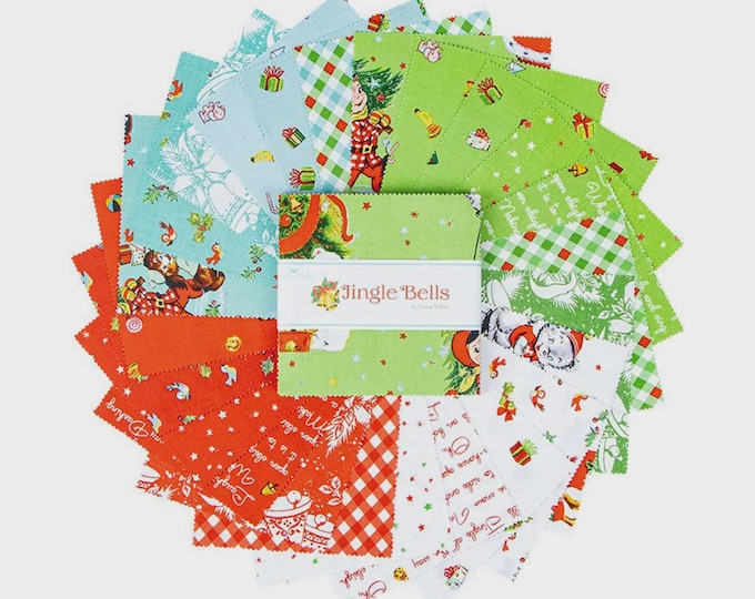 Jingle Bells 5" Stacker by Lindsey Wilkes for Riley Blake, 100 % Cotton, 5-14830-42