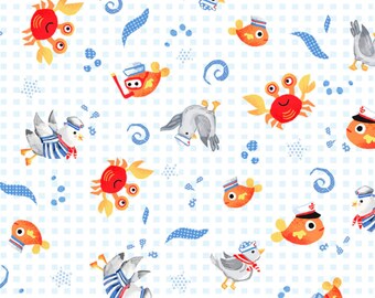 Baby Beluga - Fish/Crabs/Seagull for P&B Textiles,  100% Premium Cotton Fabric, BBEL-4682-MU