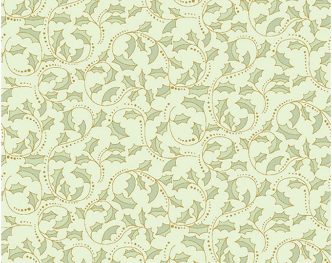 Golden Leaf Scroll-Lt Green Enhanced with Metallic Gold, Festive Medley by Jackie Robinson, Benartex Designer Fabrics, 100% Cotton, 2657M-40