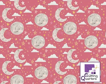 Juvenile Flannels Baby Girl Moon and Stars Dark Pink, 100% Cotton Flannel, F11442-DKPINK