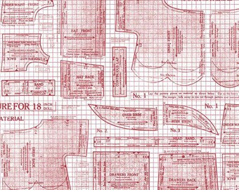 Sew Journal 18-Inch Doll Pattern Red, 100% Cotton, C13890-RED