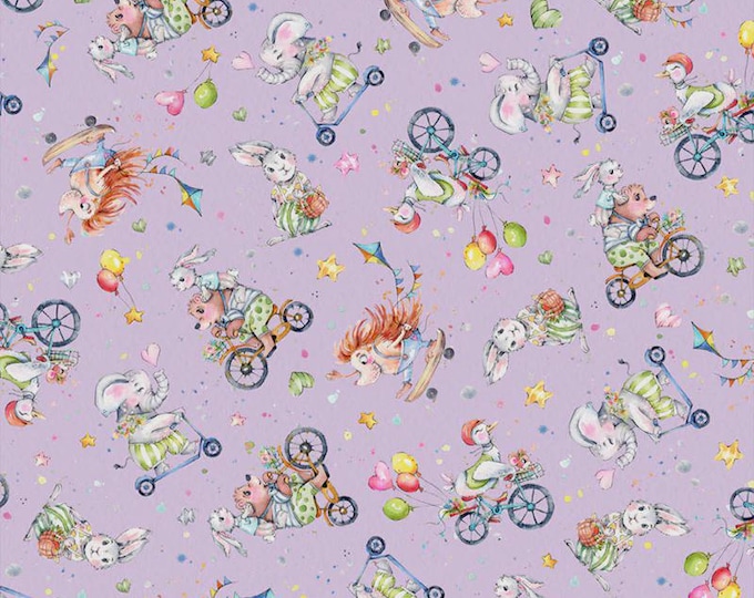 Whiskerville - Bike Toss Lilac by P&B Textiles, 100% Cotton, WSKR 5750 LC