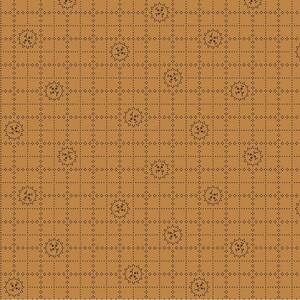 Peut inclure: Motif répété sur fond beige. Le motif présente une grille de lignes pointillées avec de petits motifs floraux dans chaque carré. Les fleurs sont brun foncé et le fond est de couleur beige uni. Le motif est symétrique et espacé uniformément.