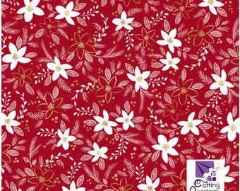 Joyful - Holiday Floral Toss Red with Metallic Highlights, 100% Cotton, JOYF 5892 R