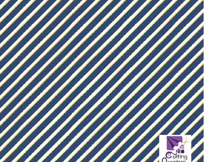 Joyful - Candy Cane Stripe Dark Blue with Metallic Highlights, 100% Cotton, JOYF 5894 DB