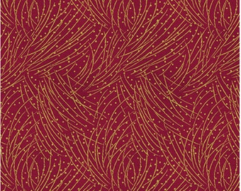 Golden Pine-Red Enhanced with Metallic Gold, Festive Medley by Jackie Robinson, Benartex Designer Fabrics, 100% Cotton, 4745M-10