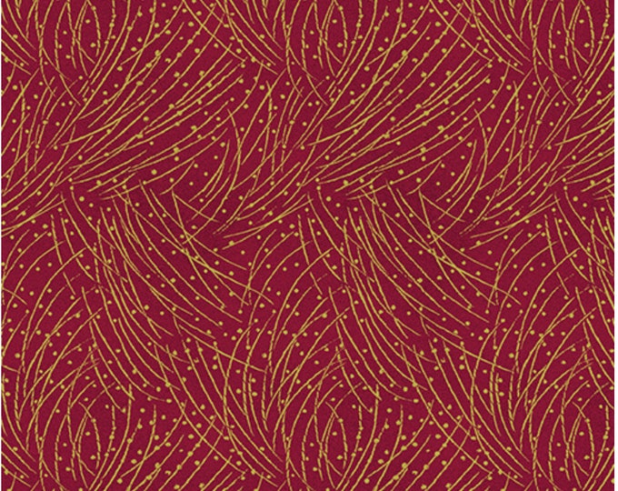 Golden Pine-Red Enhanced with Metallic Gold, Festive Medley by Jackie Robinson, Benartex Designer Fabrics, 100% Cotton, 4745M-10