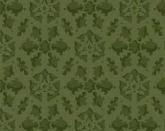 Petal Bouquet - Damask Dark Green by Katie Pertiet for P&B Textiles, 100% Premium Cotton Fabric, PBOU-4966 GG