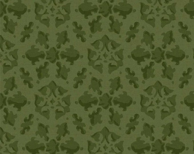 Petal Bouquet - Damask Dark Green by Katie Pertiet for P&B Textiles, 100% Premium Cotton Fabric, PBOU-4966 GG