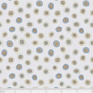 May include: A seamless pattern featuring a repeating design of blue and beige circles with a textured background. The circles have a concentric ring pattern.