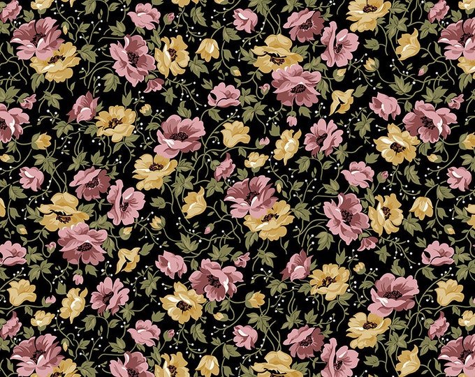 Midnight Garden - Flowers Black by Gerri Robinson for by Riley Blake Designs, 100% Fine Cotton Fabric, C12543-Black