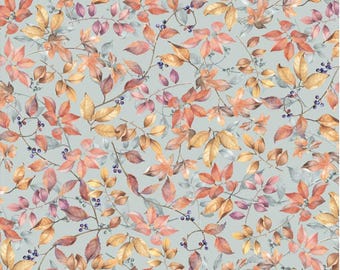 Bountiful - Packed Fall Foliage Light Teal, 100% Cotton, BOUN 5882 LT