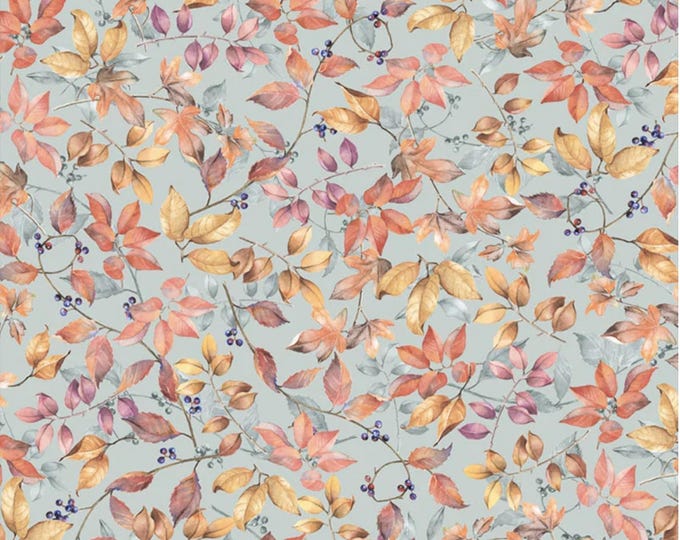 Bountiful - Packed Fall Foliage Light Teal, 100% Cotton, BOUN 5882 LT