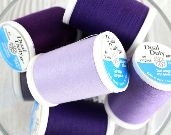Purples - 250 yds Coats & Clark Dual Duty XP All Purpose Polyester Thread 250yds, Size 50, Tex 30, Art. S910