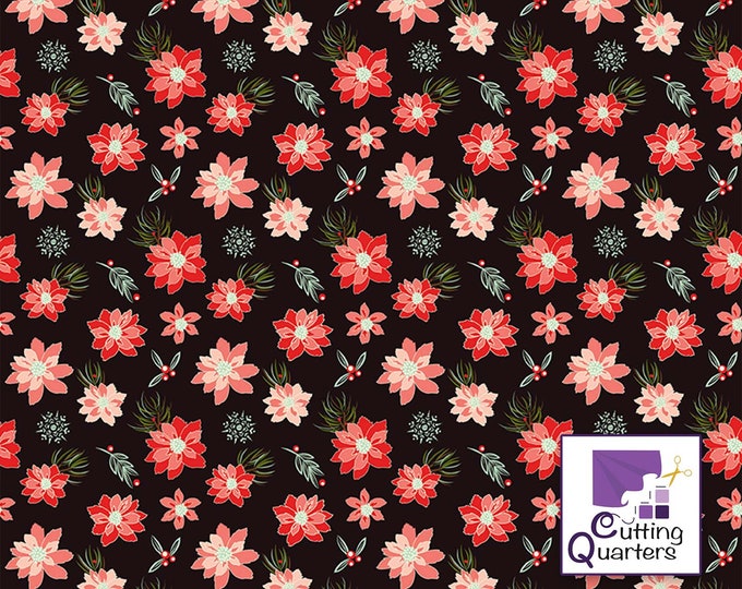 Adel in Winter - Poinsettias Mocha by Sandy Gervais for Riley Blake Designs, 100% Cotton Fabric, C12264-Mocha