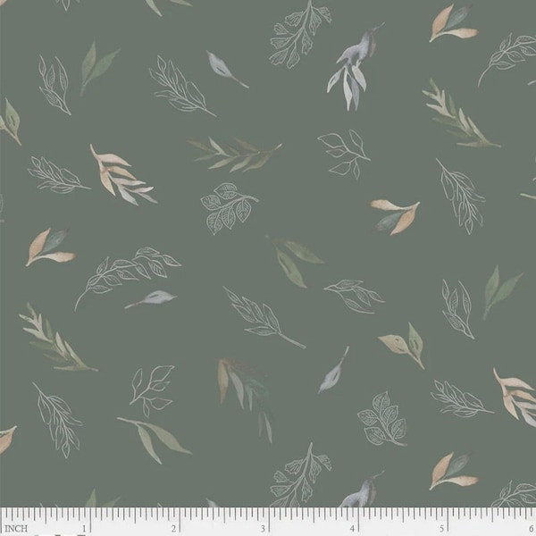 Ethereal Forest  - Small Toss Leaves Green by Jetty Home by for P&B Textiles,  100% Premium Cotton Fabric, EFOR-4609-G