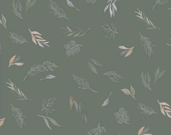 Ethereal Forest  - Small Toss Leaves Green by Jetty Home by for P&B Textiles,  100% Premium Cotton Fabric, EFOR-4609-G