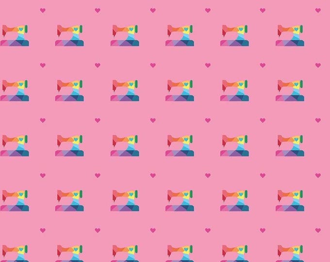 Make Geo Sewing Machine Hot Pink by Kristy Lea for Riley Blake Designs, 100% Cotton Fabric, C13422-HOT PINK