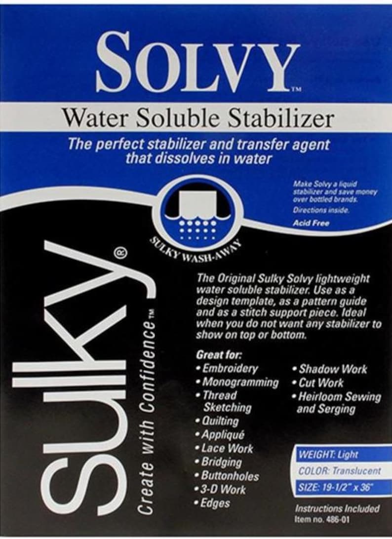 Sulky Solvy Lightweight Water Soluble Stabilizer 20in x 1 yd - 486-01 image 1