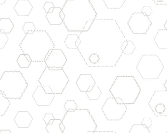 Lights On Hexies, White-on-White, 100% Cotton, C14482-HEXIES