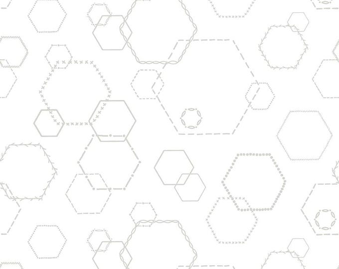 Lights On Hexies, White-on-White, 100% Cotton, C14482-HEXIES