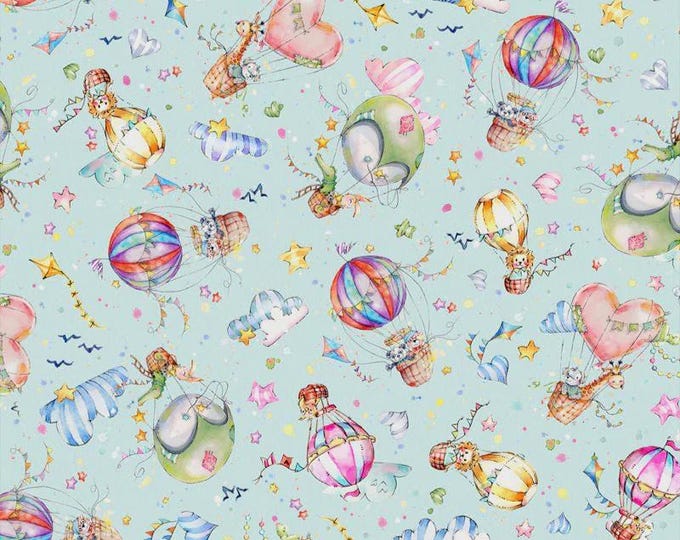 Whiskerville - Hot Air Ballon Toss Blue by P&B Textiles, 100% Cotton, WSKR 05749  LT