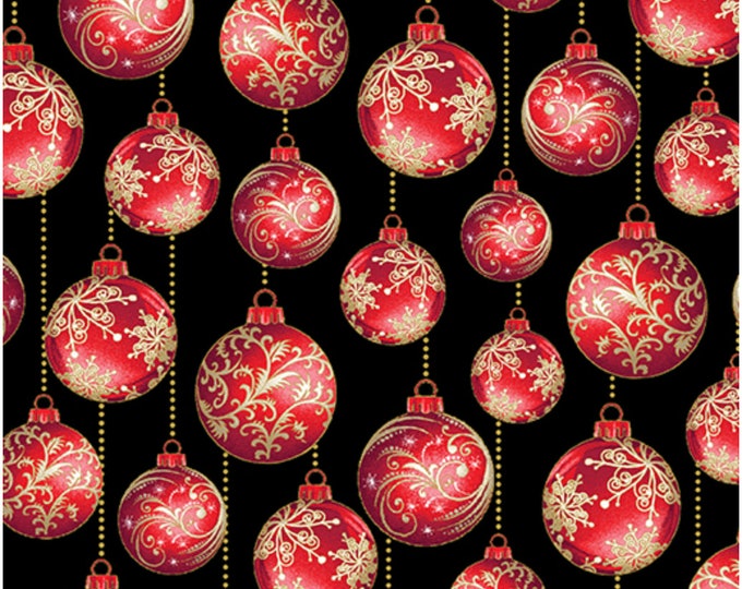 SALE - Ornament Medley Black/Red Enhanced with Metallic Gold, Festive Medley by Jackie Robinson, Benartex, 100% Cotton, 13180M-98