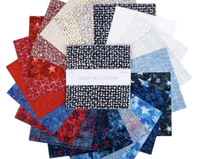 Expressions Batik Stars & Stitches 10" Stacker by Riley Blake Designs, 100% Cotton Batik, 42 Pieces, 10-23627-42
