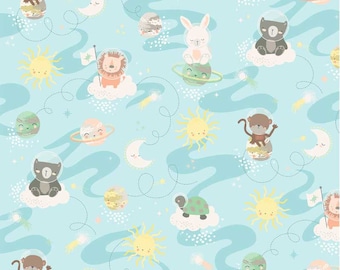 Star Bright - Toss Animals Blue by Jennifer Ellory for P&B Textiles,  100% Premium Cotton Fabric, SBRI-4599-B