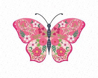 Strength in Pink - Butterfly Panel by Riley Blake Designs, 100% Cotton Fabric, P12627-Butterfly