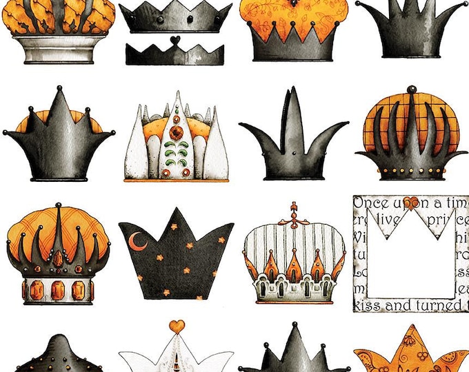 Queen of We'en Crowns White by J. Wecker Frisch for Riley Blake Designs, 100% Cotton Fabric, CD13165-WHITE