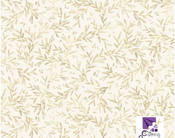 Joyful - Pine Branch Vines Ecru with Metallic Highlights, 100% Cotton, JOYF 5893 E