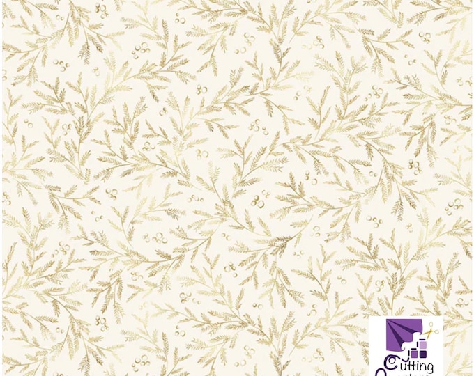 Joyful - Pine Branch Vines Ecru with Metallic Highlights, 100% Cotton, JOYF 5893 E