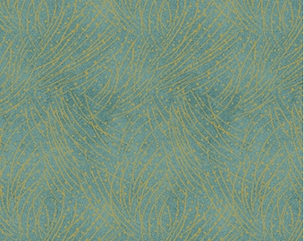 Golden Pine-Medium Teal Enhanced with Metallic Gold, Festive Medley by Jackie Robinson, Benartex Designer Fabrics, 100% Cotton, 4745M-82
