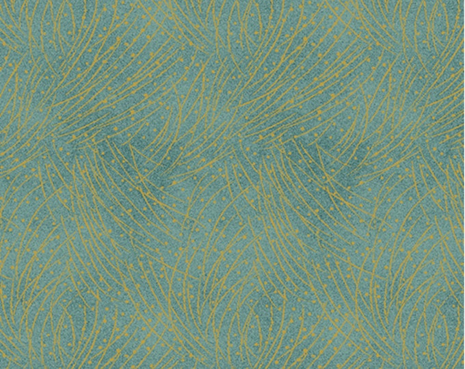 Golden Pine-Medium Teal Enhanced with Metallic Gold, Festive Medley by Jackie Robinson, Benartex Designer Fabrics, 100% Cotton, 4745M-82