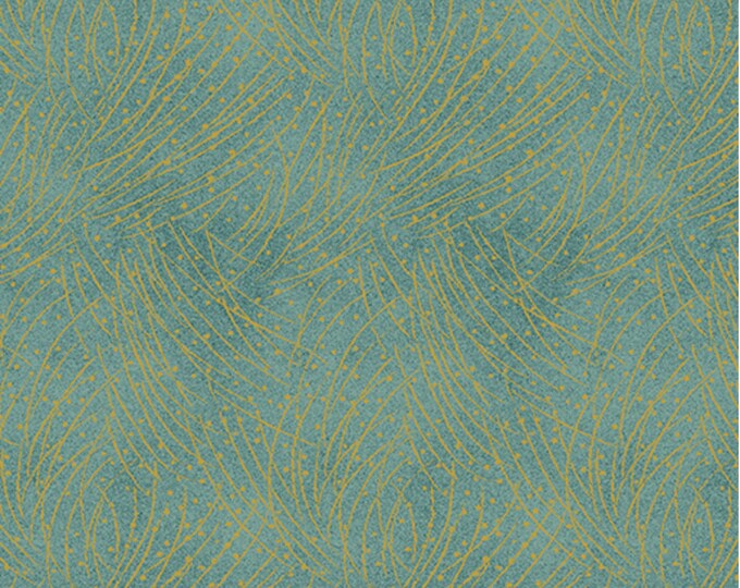 Golden Pine-Medium Teal Enhanced with Metallic Gold, Festive Medley by Jackie Robinson, Benartex Designer Fabrics, 100% Cotton, 4745M-82