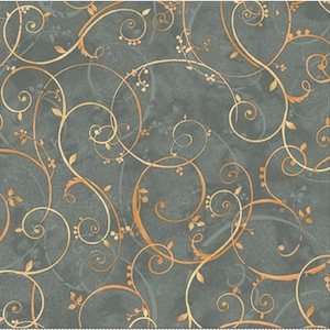 Bountiful - Golden Scroll Teal, 100% Cotton, BOUN 5883 T
