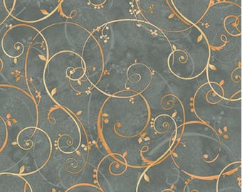 Bountiful - Golden Scroll Teal, 100% Cotton, BOUN 5883 T