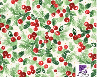 Joyful - Packed Berry Branches Ecru with Metallic Highlights, 100% Cotton, JOYF 5891 E