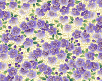 Tsuru Ditzy Flowers Purple with Gold Metallic, 100% Cotton, TSUR 5261 C