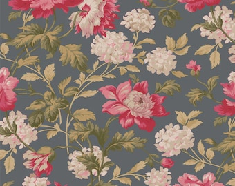Belles Pivoines - Large Floral Sage by Retro Vintage for P&B Textiles,  100% Premium Cotton Fabric, BPIV-4688-S