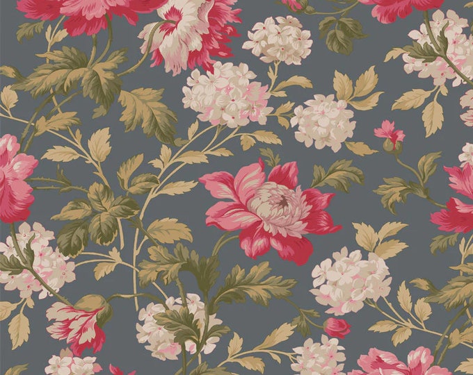 Belles Pivoines - Large Floral Sage by Retro Vintage for P&B Textiles,  100% Premium Cotton Fabric, BPIV-4688-S