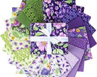 Plum Petals Fat Quarter Bundle by Diane Labombarde by Lori Holt for Riley Blake Designs, 100% Cotton Fabric, 21 Precut Pieces, FQ-15640-21